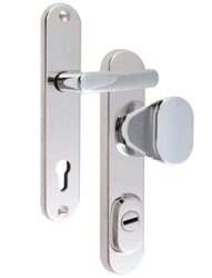 Sicherheitsbeschlag Rostex R1, Rund, Chrom Edelstahl, Griff - Ovalgriff