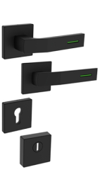 Sicherheitsrosettenbeschlag Rostex R4/H MT Finish, Quadratisch, Schwarz matt, Luminogr�n, f�r Serie Elite und Termo